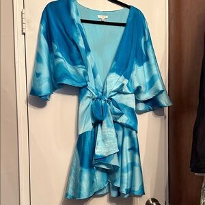 Blue Tie-Dye Looking Wrap Romper